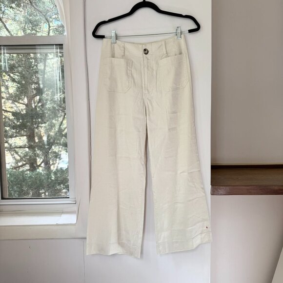 Anthropologie Maeve The Colette Linen Cropped Wide Leg Pants Cream 26 - Picture 3 of 12